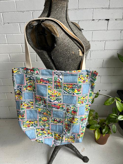 Cool upcycled vintage cotton Tote Bag